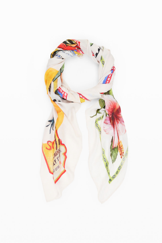 Shop Rectangular Tropical Stamp Scarf By Desigual - Origen Imports