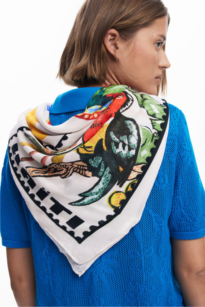 Shop Rectangular Tropical Stamp Scarf By Desigual - Origen Imports
