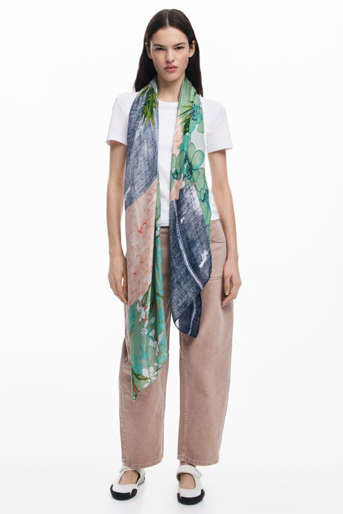 Shop Rectangular Turquoise Patchwork Scarf By Desigual - Origen Imports
