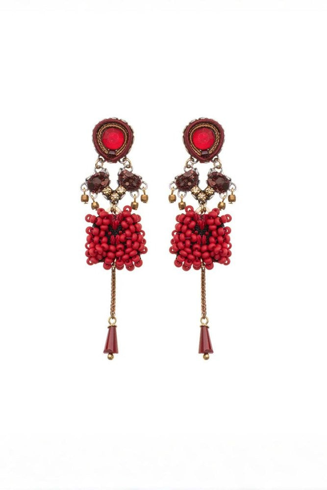 Red Beaded Sani Earrings By Ayala Bar