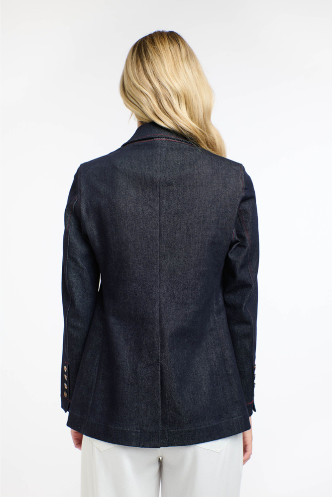 Shop Red Stitch Dark Denim Blazer by 365 Days - Origen Imports