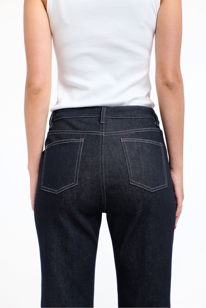 Shop Red Stitch Dark Denim Jeans by 365 Days - Origen Imports