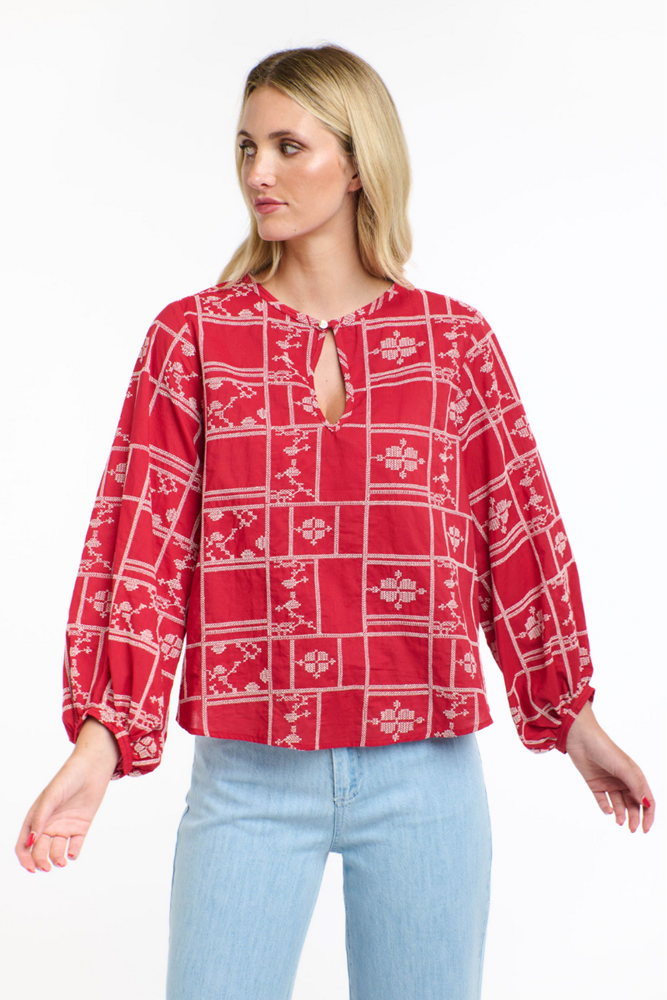 Shop Red Meredith Stitch Top By 365 Days - Origen Imports