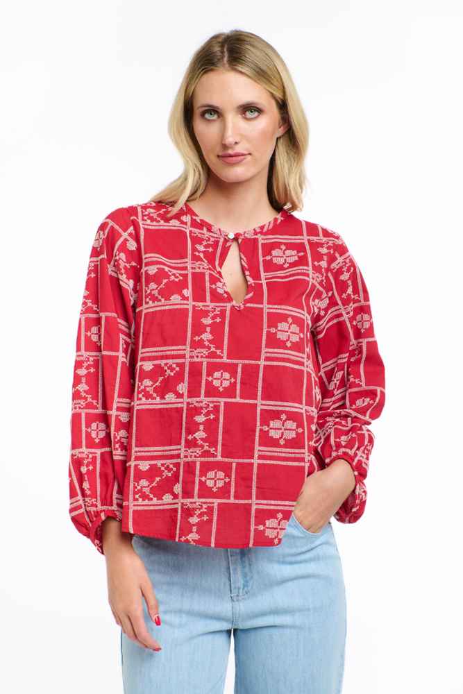 Shop Red Meredith Stitch Top By 365 Days - Origen Imports
