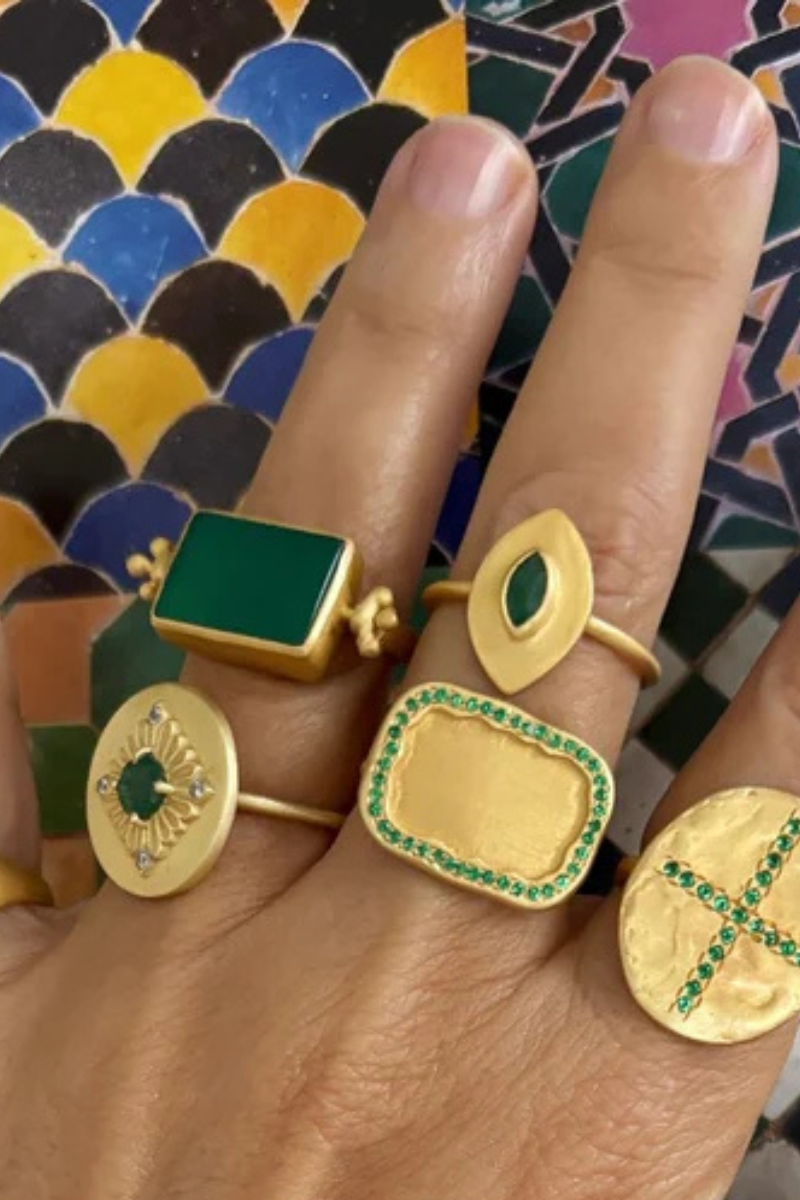 Shop Green Arabesque Green Aventurine ring By Rubyteva - Origen Imports