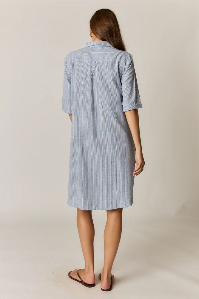 Rubyyaya Cornelli Cotton Shirt Dres - Blue