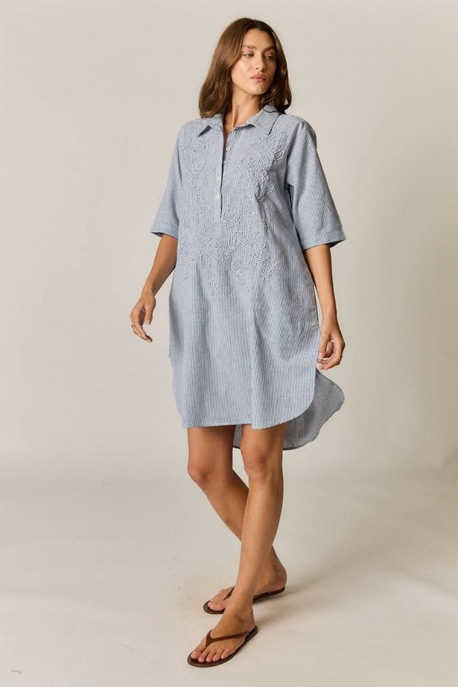 Rubyyaya Cornelli Cotton Shirt Dres - Blue