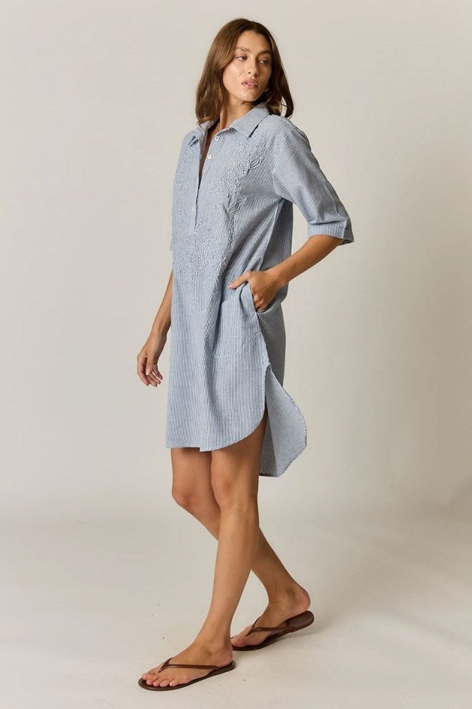 Rubyyaya Cornelli Cotton Shirt Dres - Blue