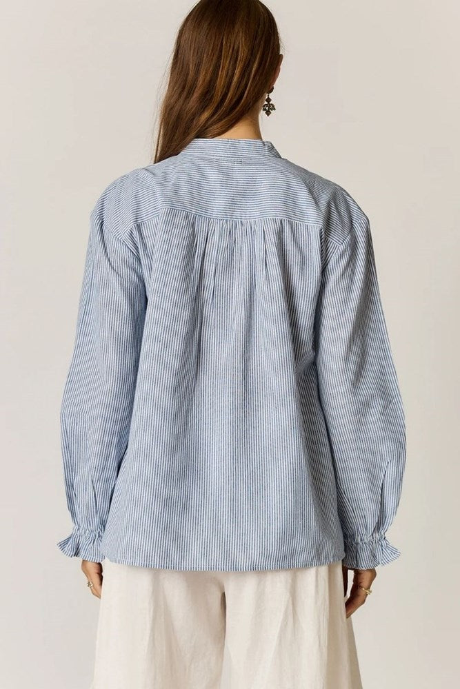 Rubyyaya Cornelli Embroidered Shirt – Blue Stripe