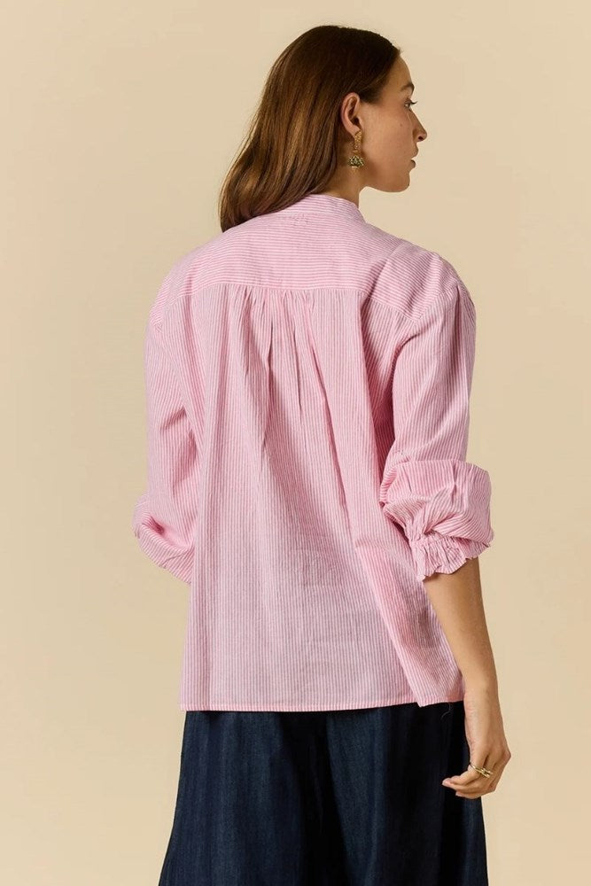 Rubyyaya Cornelli Embroidered Shirt – Pink Stripe