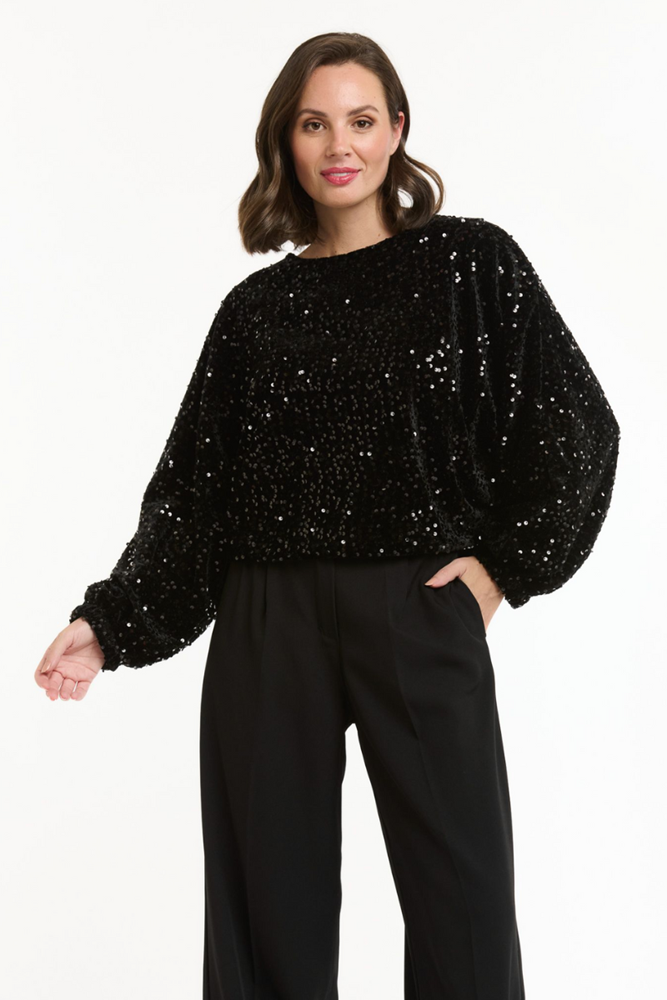 Shop Black Batwing Sequin Top - Origen Imports