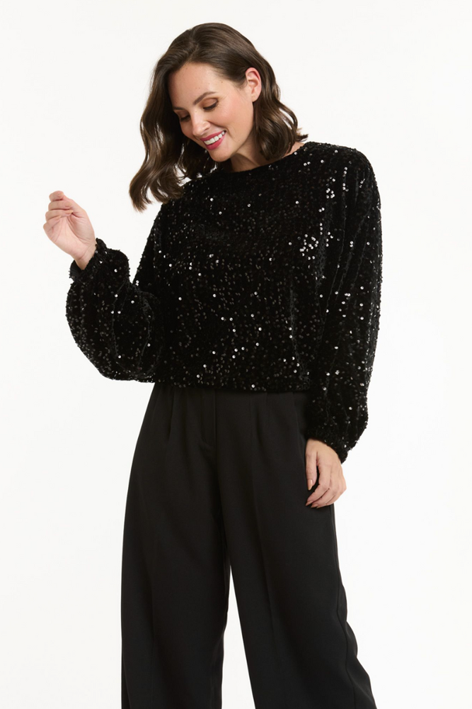 Shop Black Batwing Sequin Top - Origen Imports