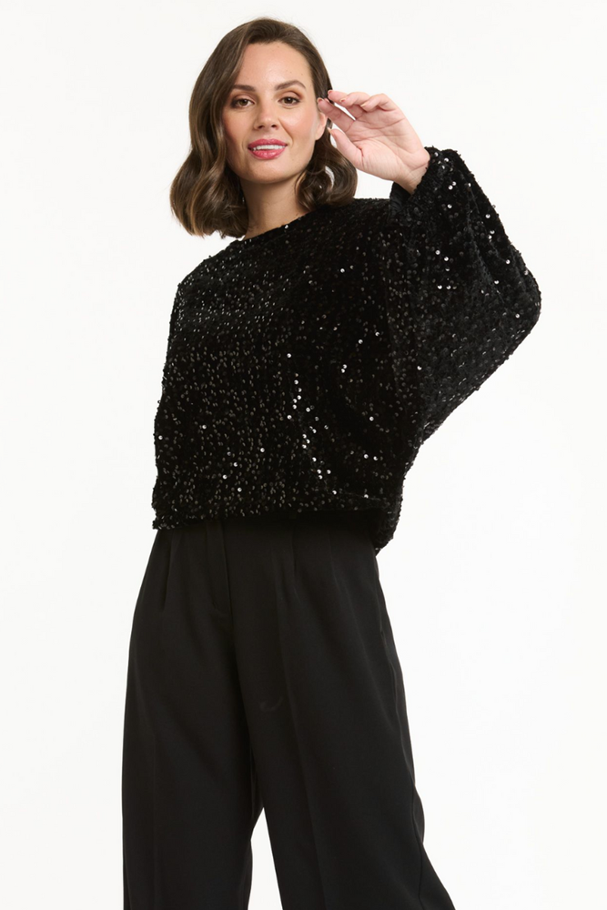 Shop Black Batwing Sequin Top - Origen Imports