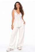 White Silk Blend Lace Trim Camisole