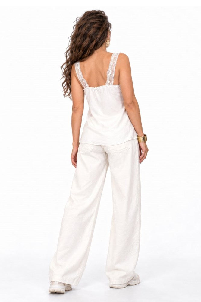 White Silk Blend Lace Trim Camisole
