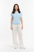 Sky Blue Contrast Stripe Top