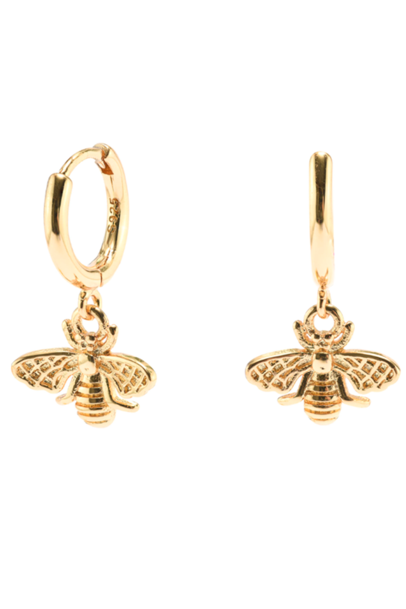 Shop Small Bee Huggie Gold Earrings by GA - Origen Imports