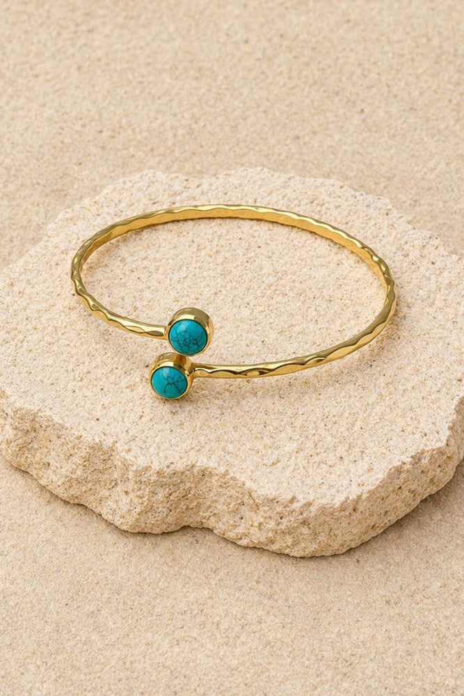 Solara Gold Open Double Stone Cuff Bangles