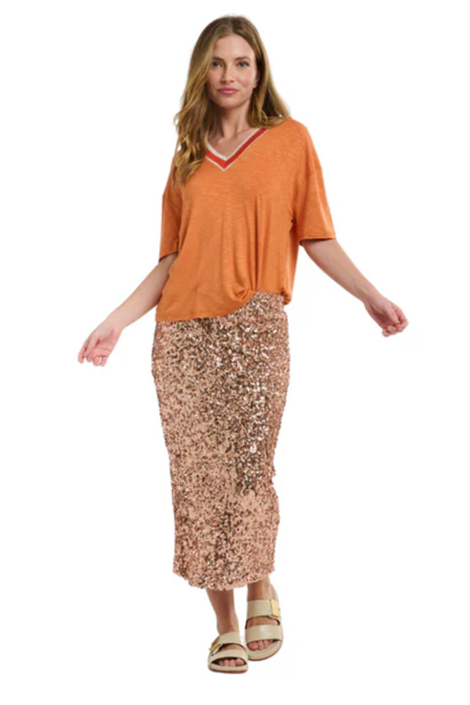 Shop Starlet Rose Gold Sequin Skirt By Italian Star - Origen Imports