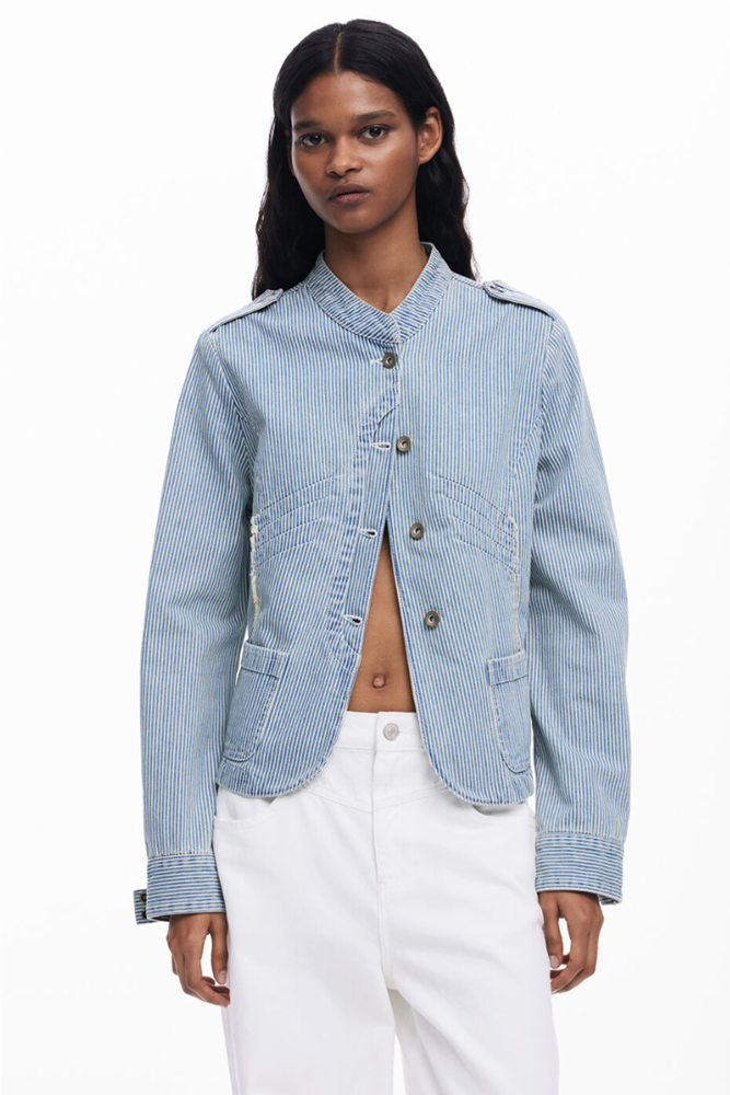 Shop Striped Denim Trucker Jacket By Desigual - Origen Imports