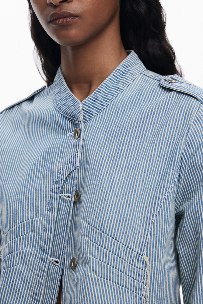 Shop Striped Denim Trucker Jacket By Desigual - Origen Imports