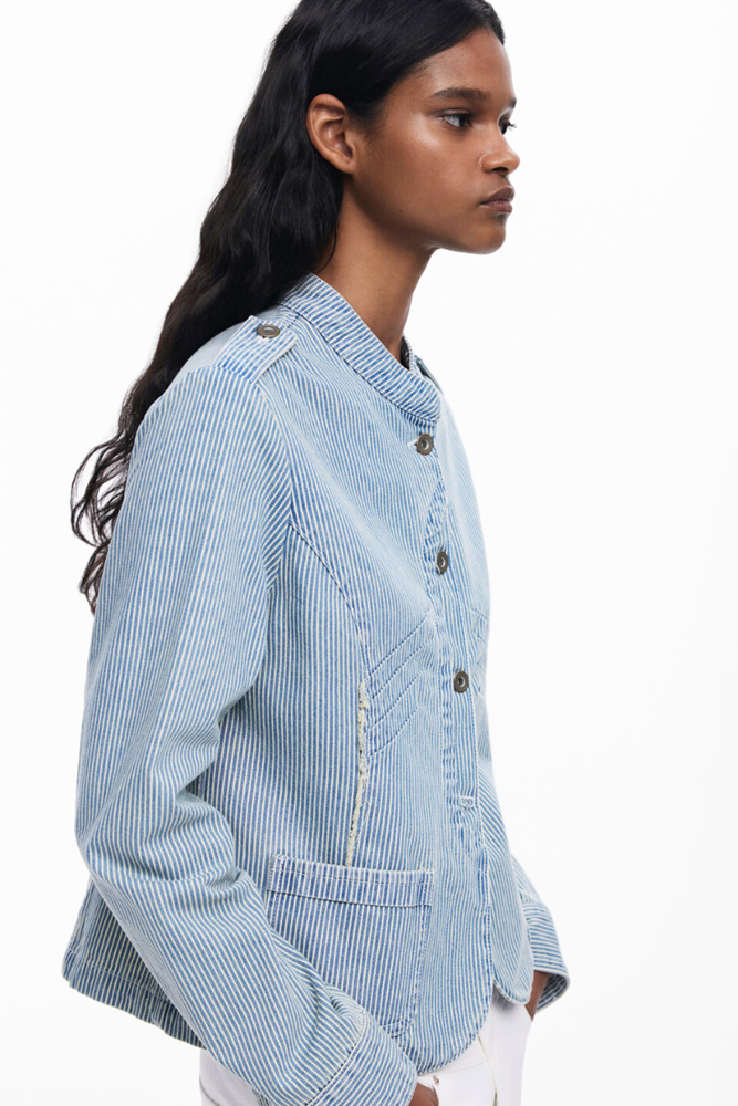 Shop Striped Denim Trucker Jacket By Desigual - Origen Imports