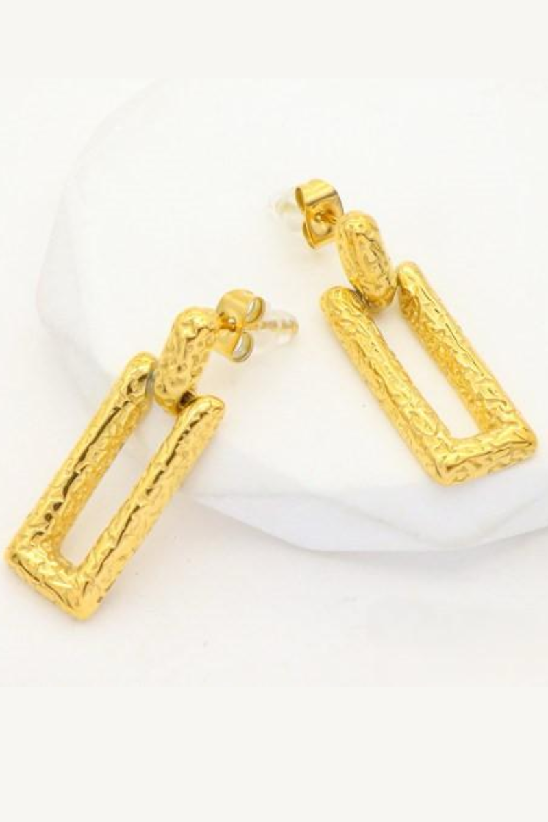 Stainless Steel Textures Rectangle Earrings