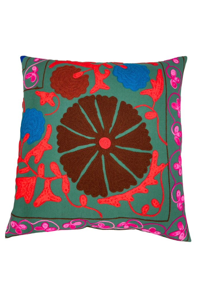 Shop Teal Embroidered Floral Square Cushion (50 x 50 cm) By Origen Imports - Origen Imports
