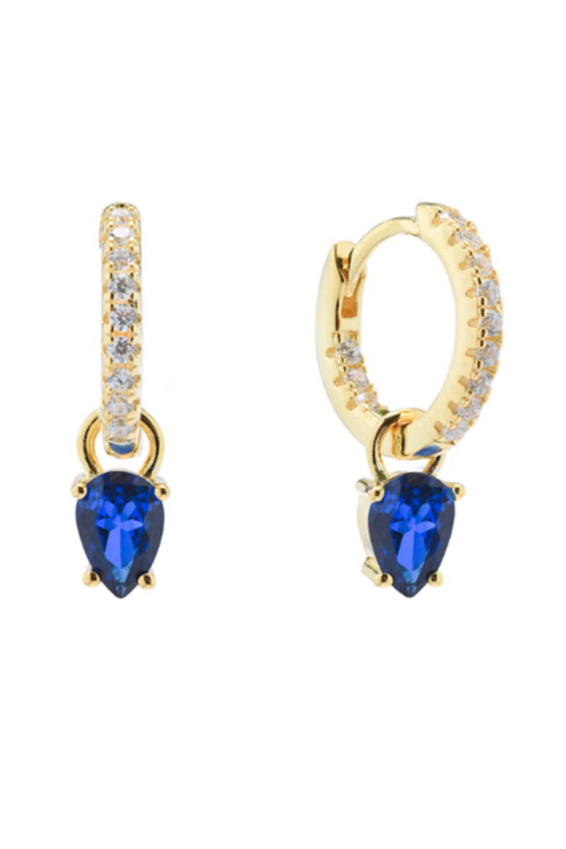 Shop Teardrop Huggie Blue Gold Earrings (CZ) by GA - Origen Imports
