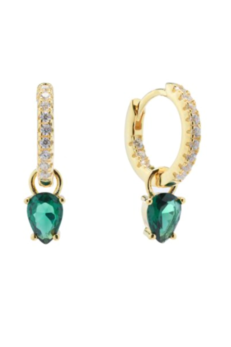 Shop Teardrop Huggie Green Gold Earrings (CZ)  by GA - Origen Imports