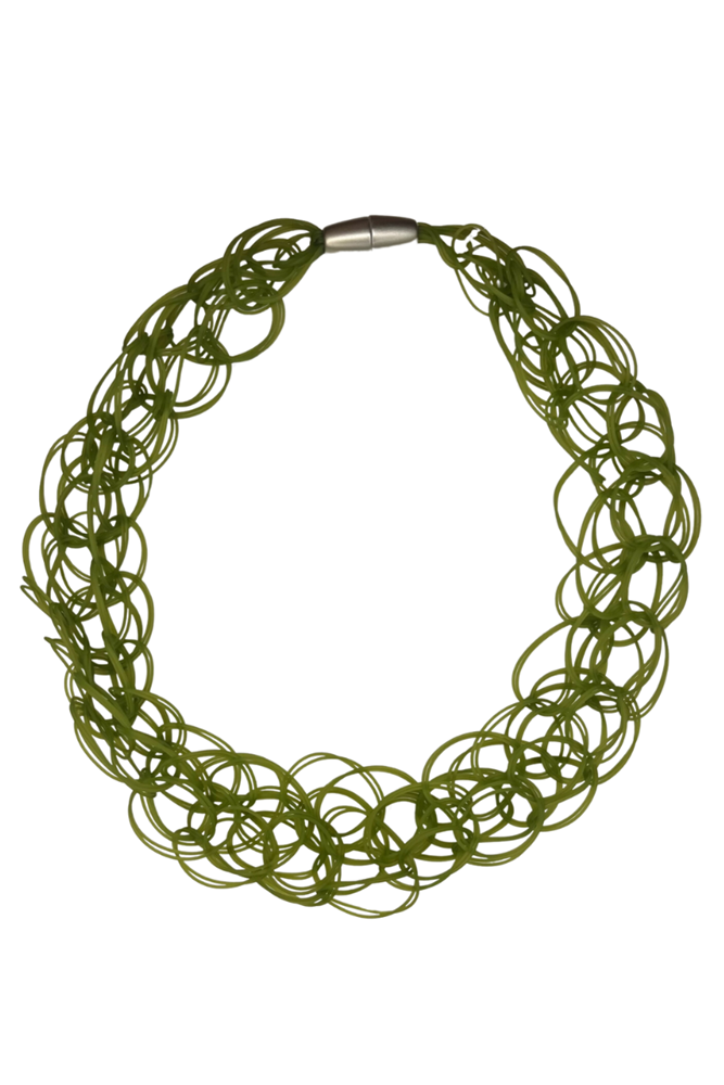 Shop Tejer PVC Open Weave Long Necklace by Rosalba Galati - Olive - Origen Imports