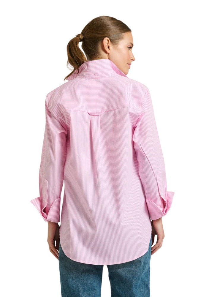 Shop The Elodie Trim Girlfriend Relaxed Shirt By Shirty - Pink Stripe - Origen Imports