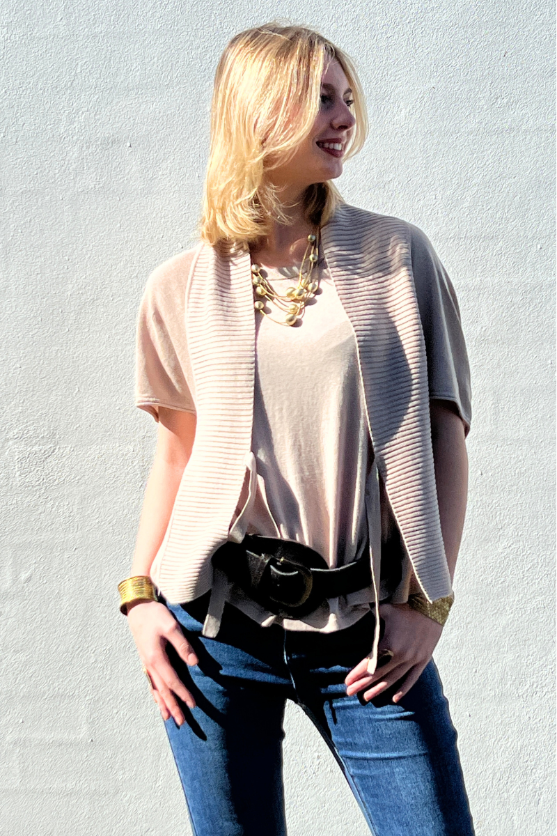 Shop Tie Front Taupe Linen Cardi By LD + Co - Origen Imports