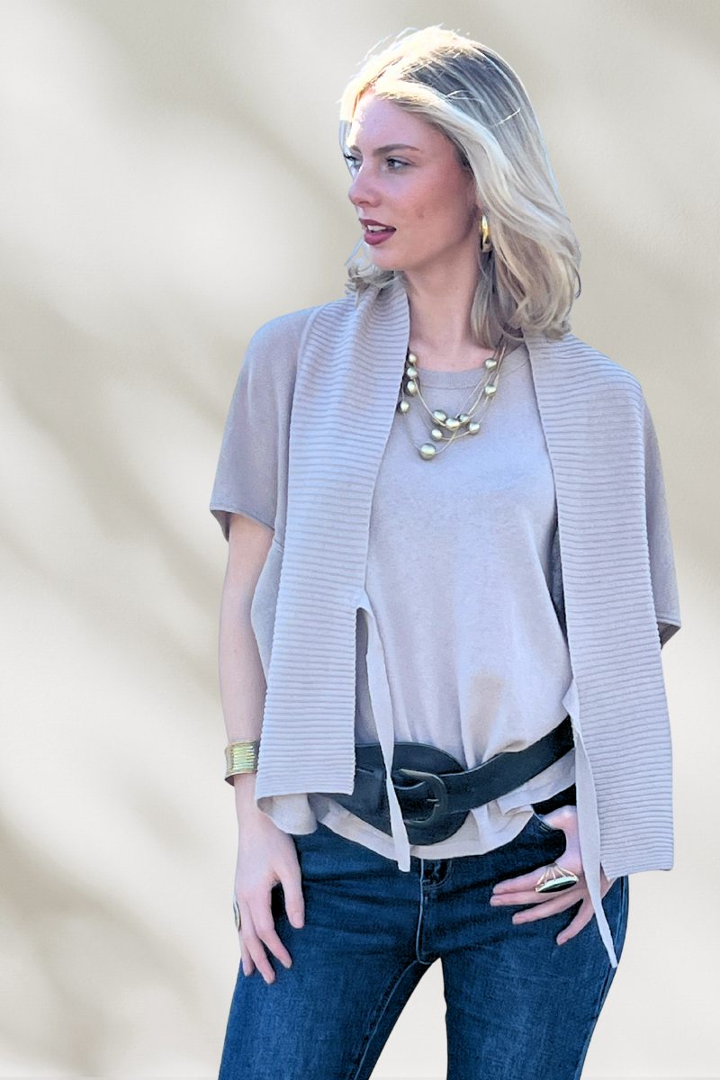 Shop Tie Front Taupe Linen Cardi By LD + Co - Origen Imports