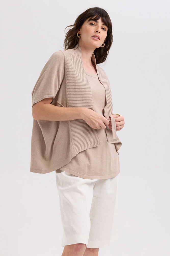 Shop Tie Front Taupe Linen Cardi By LD + Co - Origen Imports