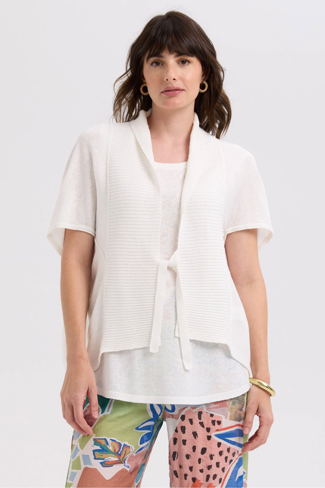 Shop Tie Front White Linen Cardi By LD + Co - Origen Imports