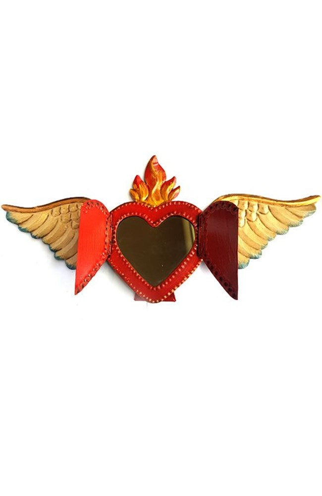 Shop Mexican Tin Heart Mirror with Doors & Wings - Origen Imports