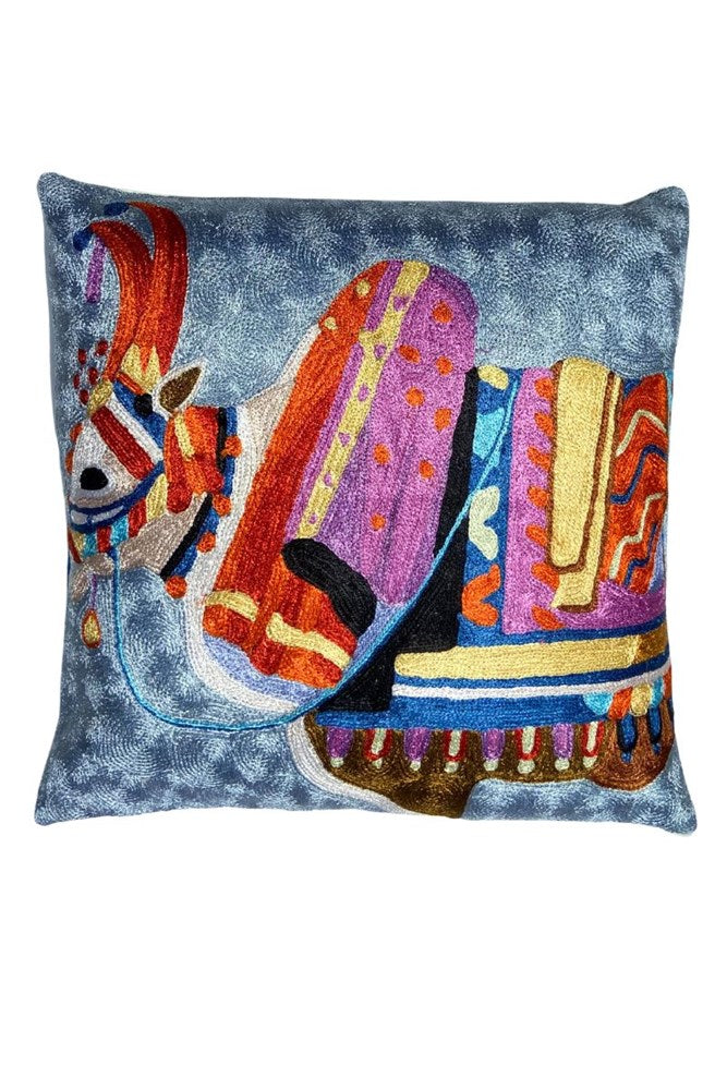 Traditional Cow Embroidered Floral Cushion –India