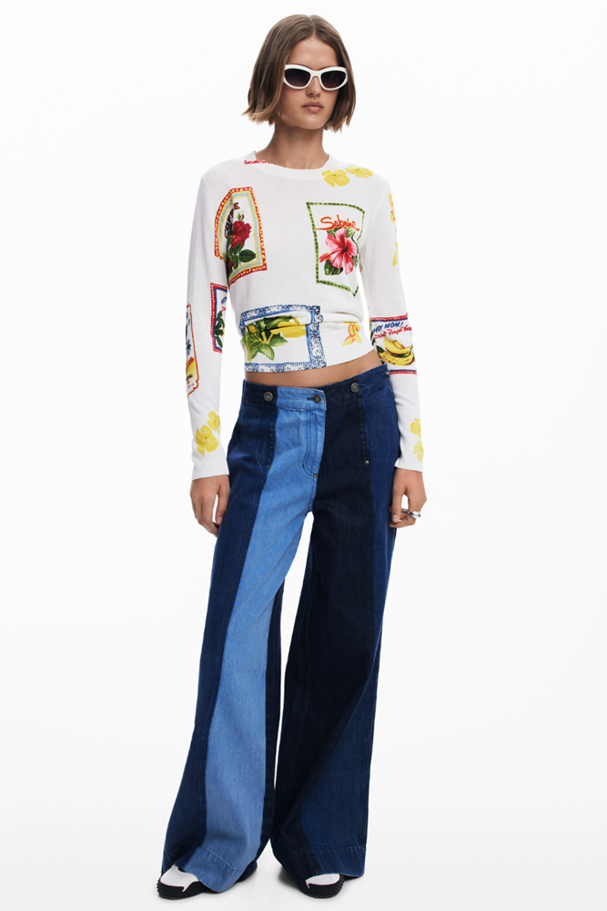 Tropical Stamps White Sweater By Desigual