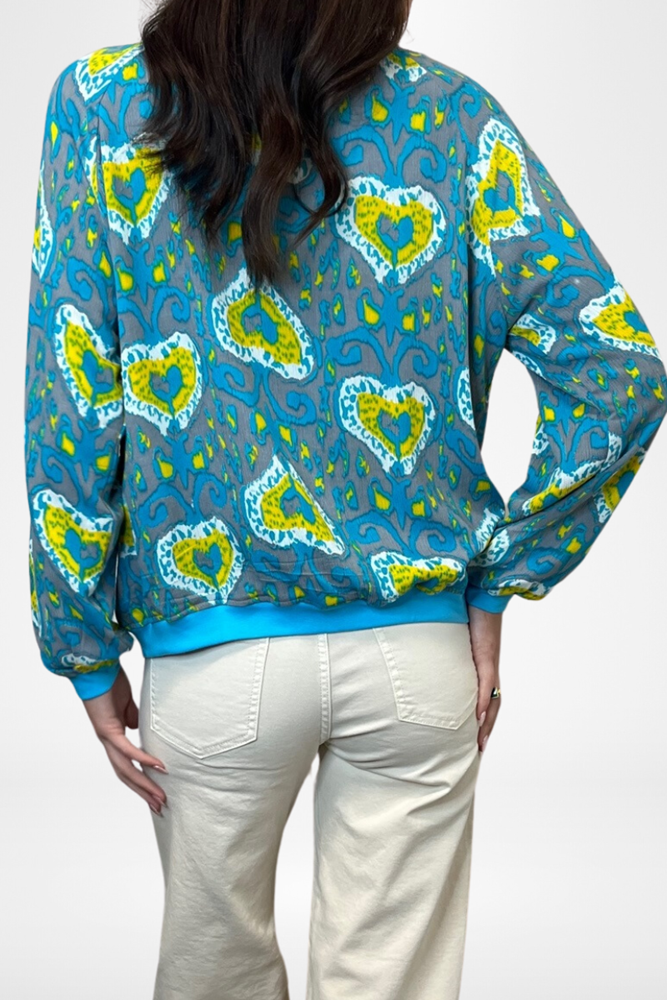 Shop Reversible Bomber Jacket Turquoise & Olive Ikat Print By Pixi Carnival - Origen Imports