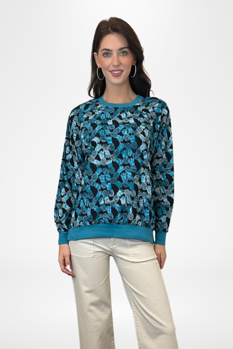 Shop Reversible Turquoise Abstract Pineapple Top By Pixi Carnival - Origen Imports