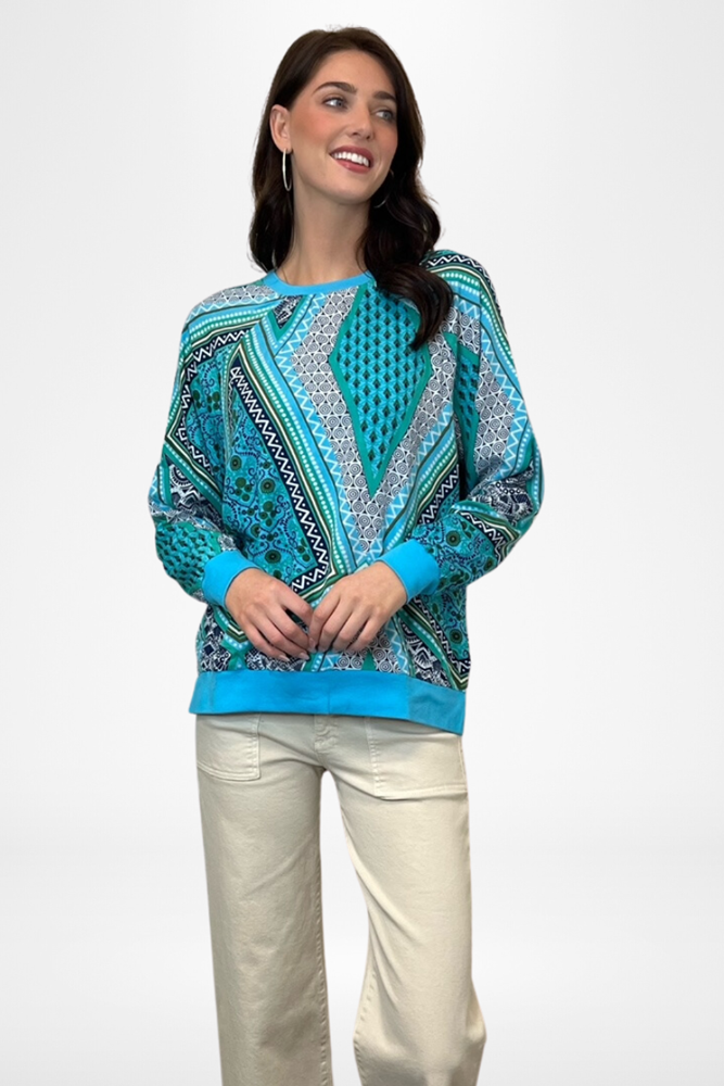 Shop Reversible Turquoise Abstract & Palm Leaf Top By Pixi Carnival - Origen Imports