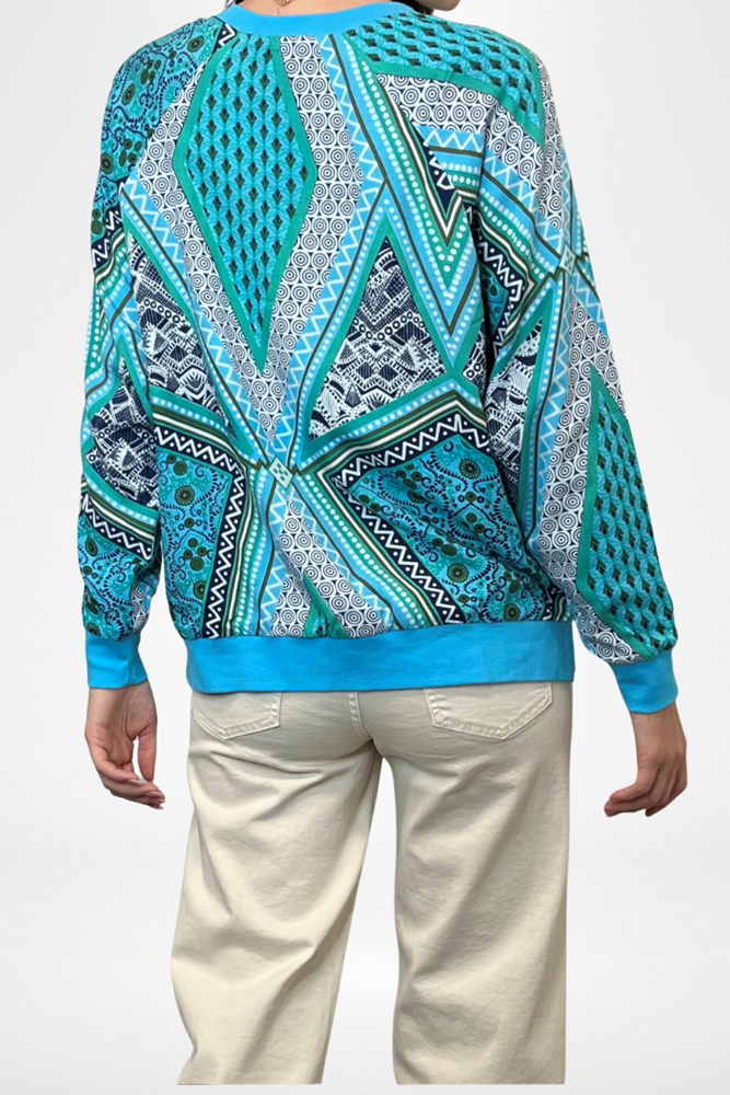 Shop Reversible Turquoise Abstract & Palm Leaf Top By Pixi Carnival - Origen Imports