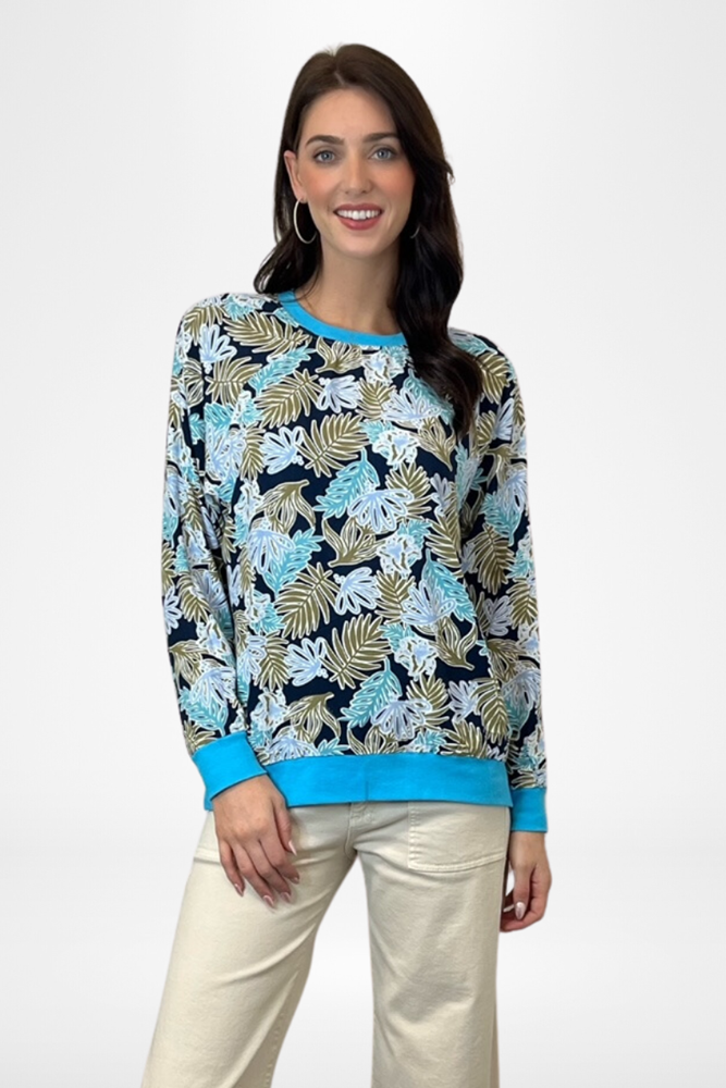 Shop Reversible Turquoise Abstract & Palm Leaf Top By Pixi Carnival - Origen Imports
