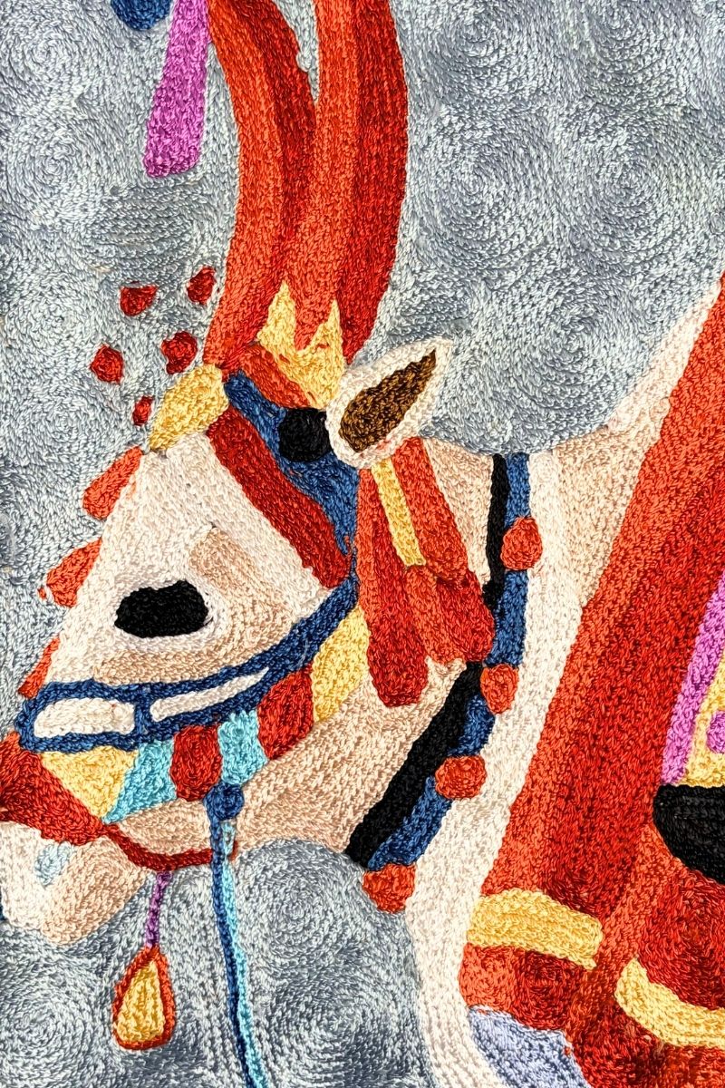 Traditional Indian Holy Cow Silk Embroidered Cushion