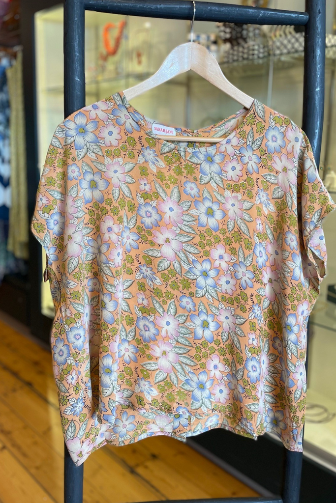 Shop Mustard Flowers Upcycled Vintage Silk Button Back Top - Origen Imports