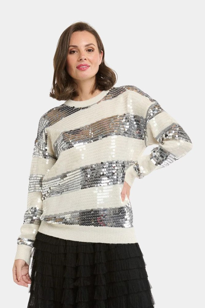 Sequin Jumper - Cream / Grey