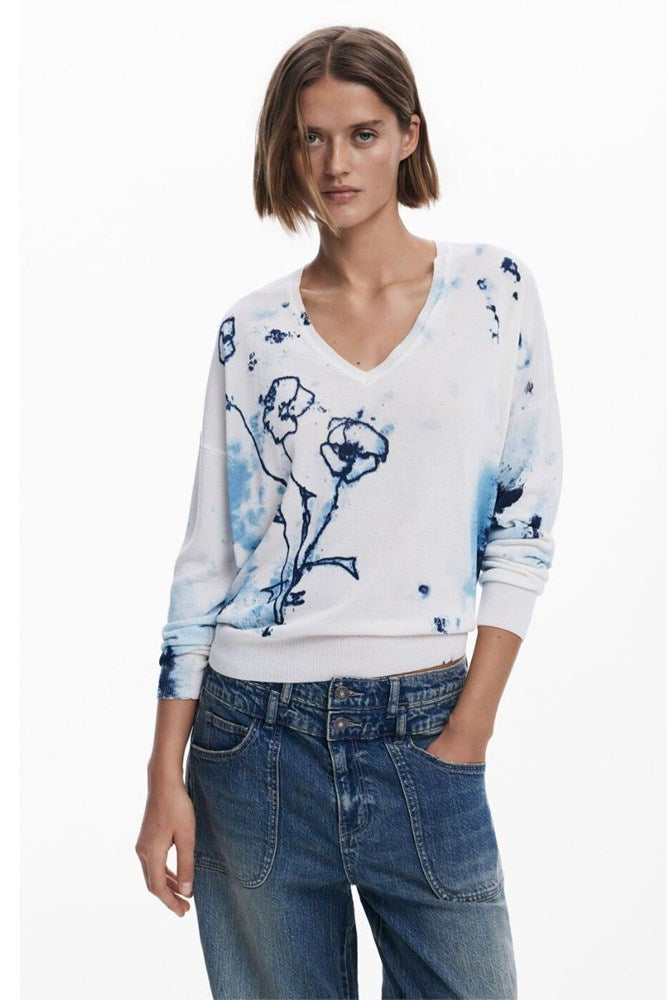 Shop Arty Poppy V-Neck Sweater By Desigual - Origen Imports
