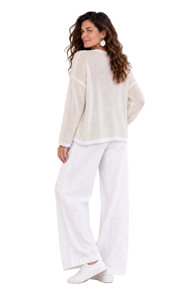 Verona Cotton Cardigan - Natural with white trim