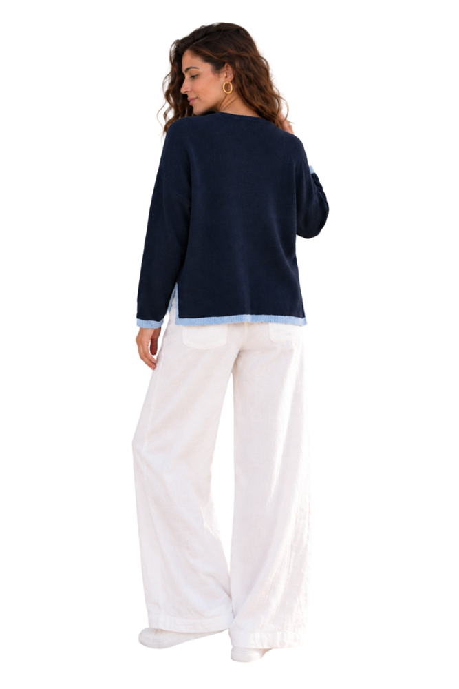 Verona Cotton Cardigan - Navy with blue trim